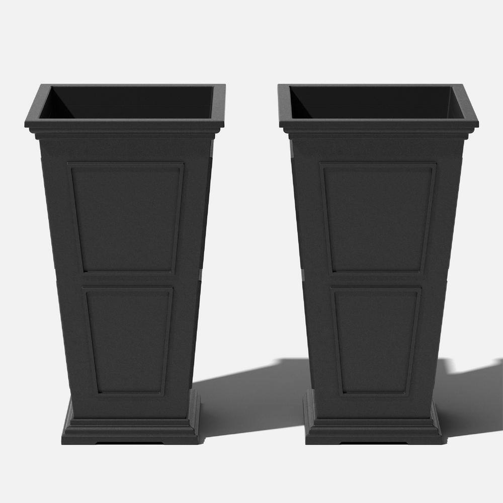 Veradek Brixton Medium Black Plastic Tapered Planter with Drainage Holes (14.75 in. L x 14.75 in. W x 26 in. H) (2-Pack) BXVTL26B-2PK
