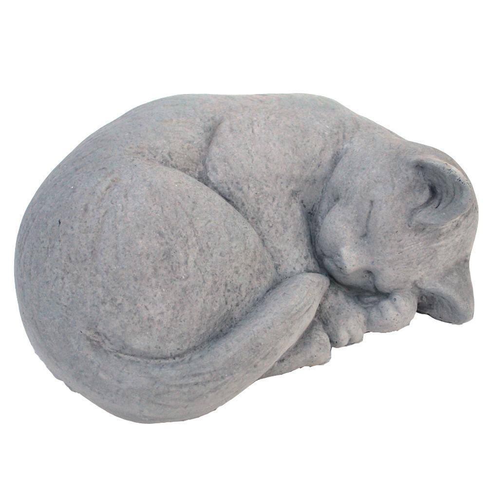 Cast Stone Small Curled Cat Garden Statue Antique Gray GNCCRLS-AG