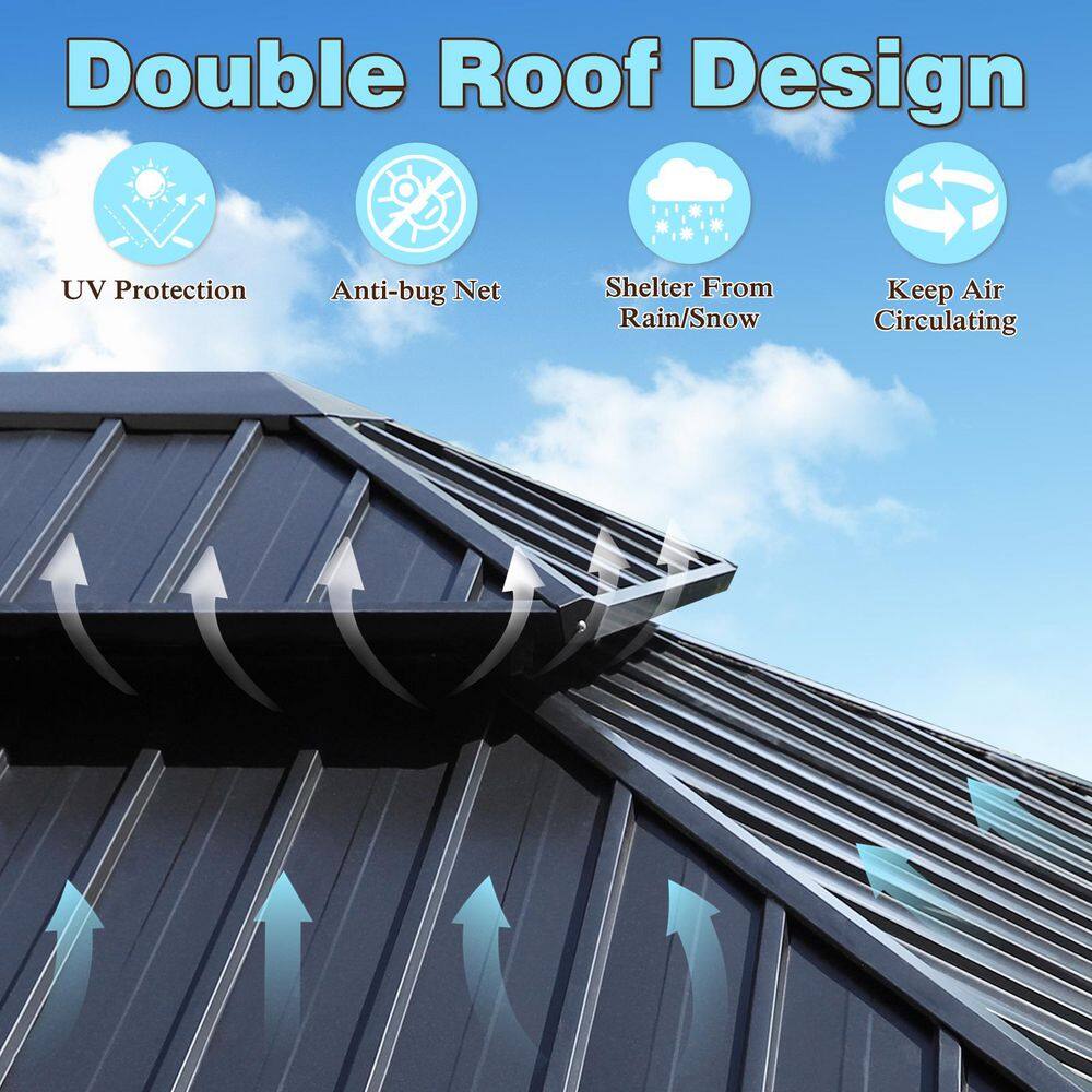 VEIKOUS 16 ft. x 12 ft. Aluminum Double Hardtop Gazebo with Grey Curtains and Netting PG0201-28-6