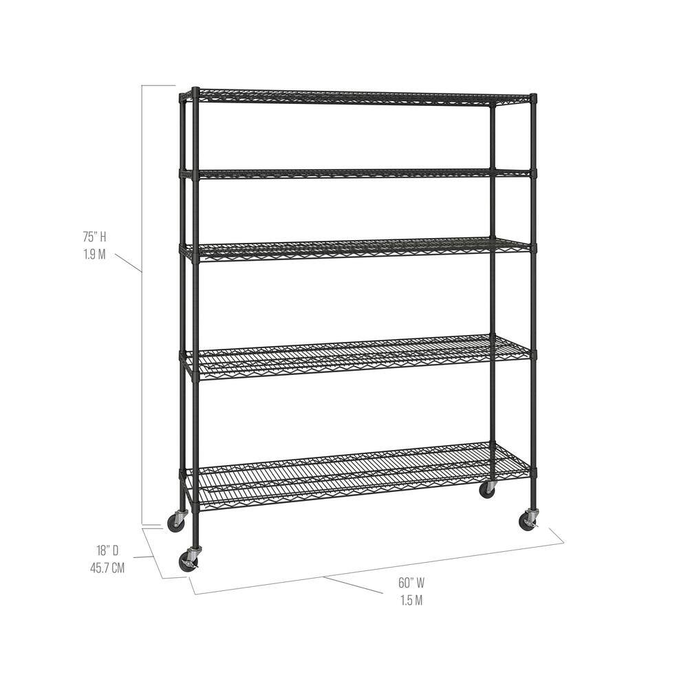 Seville Classics UltraDurable Black 5-Tier NSF-Certified Wire Steel Garage Storage Shelving Unit (60 in. W x 72 in. H x 18 in. D) SHE18602