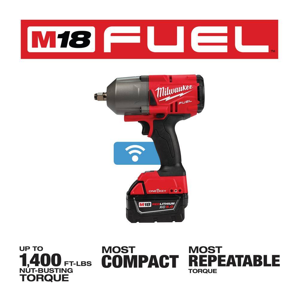 Milwaukee M18 FUEL ONE-KEY 18V Lithium-Ion Brushless Cordless 1/2 in. Impact Wrench w/ Friction Ring, M18 5.0 Ah Battery 2863-20-48-11-1850