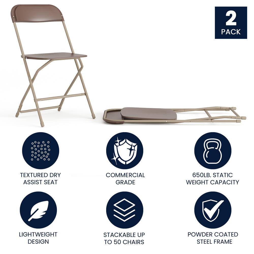 Carnegy Avenue Brown Plastic Seat with Metal Frame Folding Chair (Set of 2) CGA-LE-274399-BR-HD