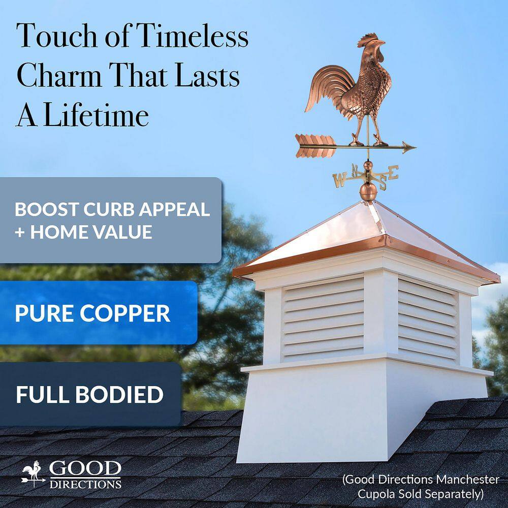 Good Directions Large Rooster Weathervane - Pure Copper 515P