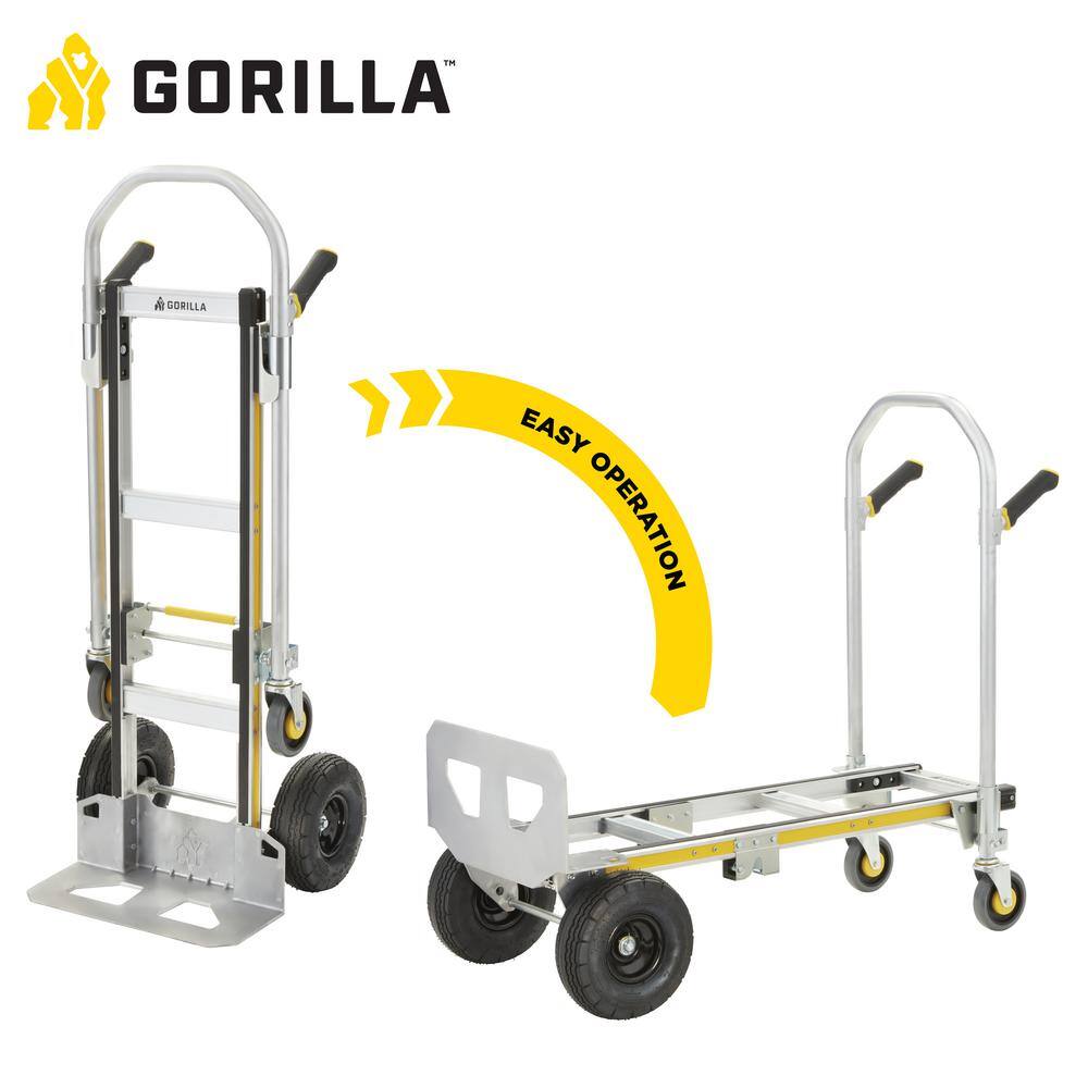 Gorilla 1,000 lbs. Capacity Convertible All Aluminum Hand Truck with Multi-Grip Power Handle, Wide Load Toe Plate Technology GHA2-10