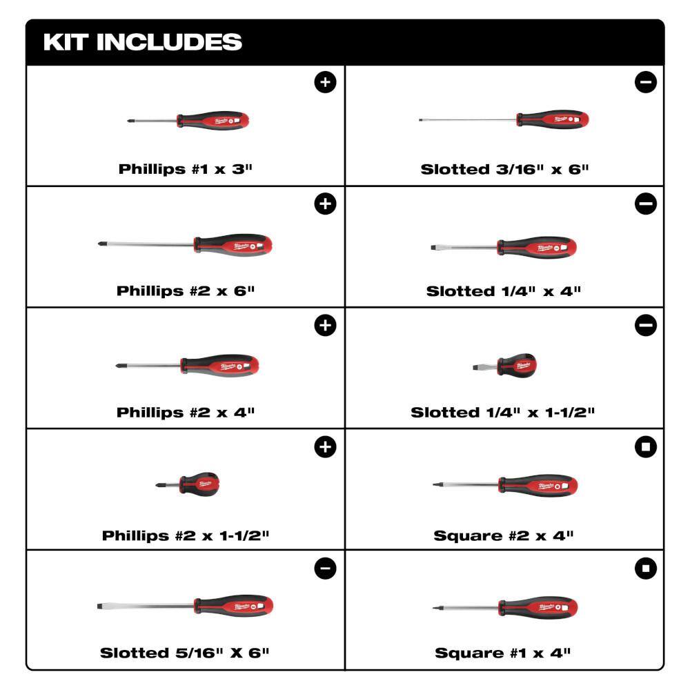 Milwaukee Screwdriver Set with Fastback Folding Utility Knife with Blade Storage and Compact Folding Utility Knife (12-Piece) 48-22-2710-48-22-1503