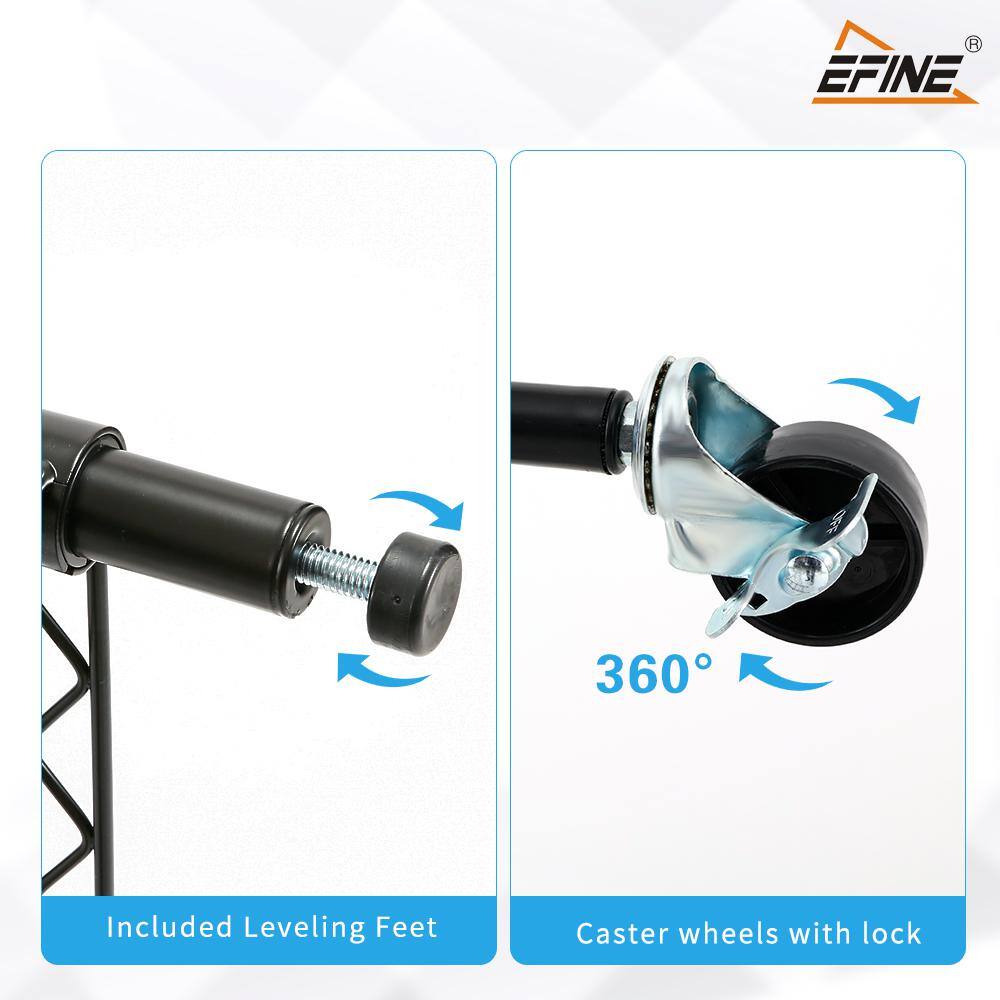 EFINE Black 5-Tier Rolling Carbon Steel Wire Garage Storage Shelving Unit with Casters (30 in. W x 63 in. H x 14 in. D) RL200-5W