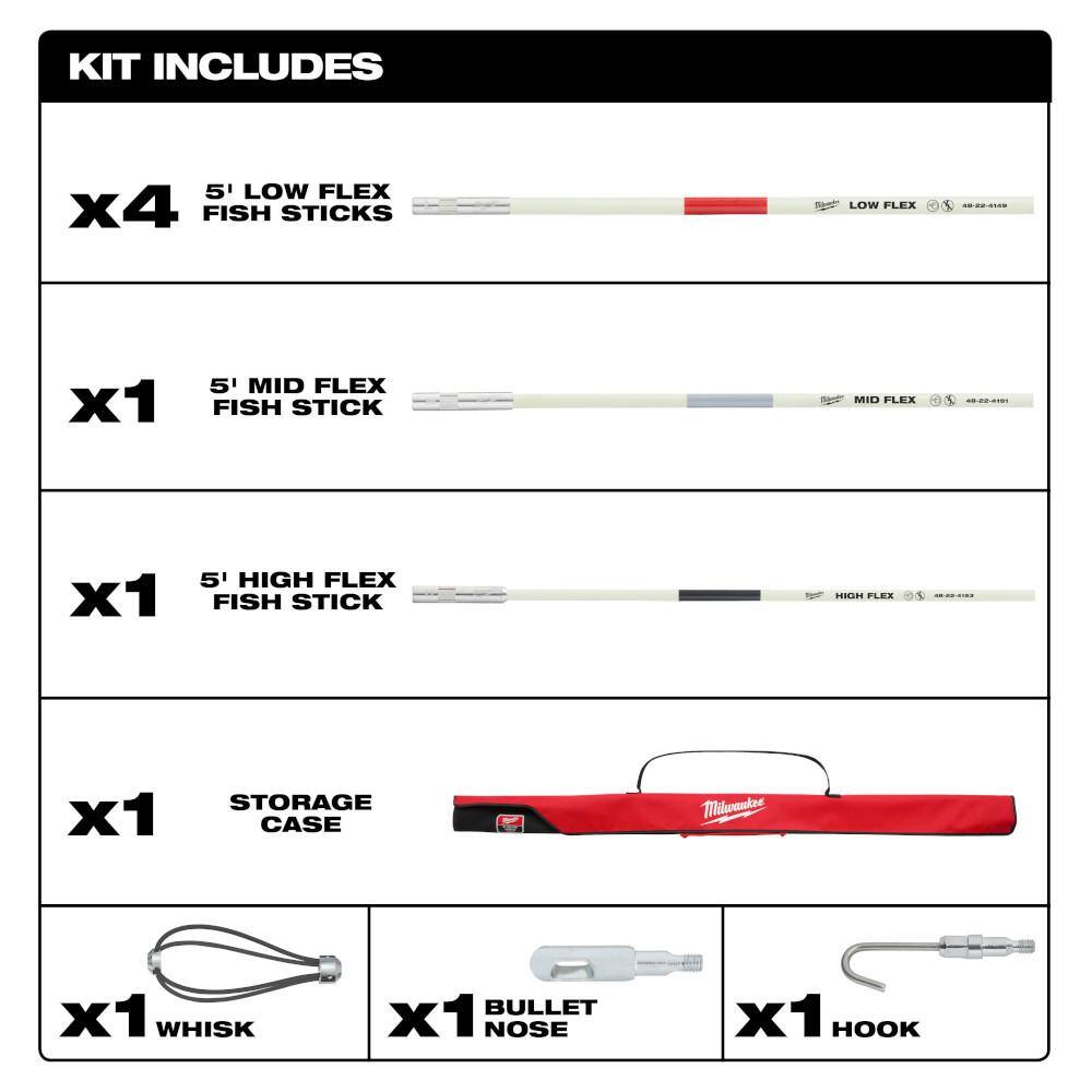 Milwaukee 30 ft. Fiberglass Fish Stick Low/Mid/High Flex Combo Kit with Accessories 48-22-4155