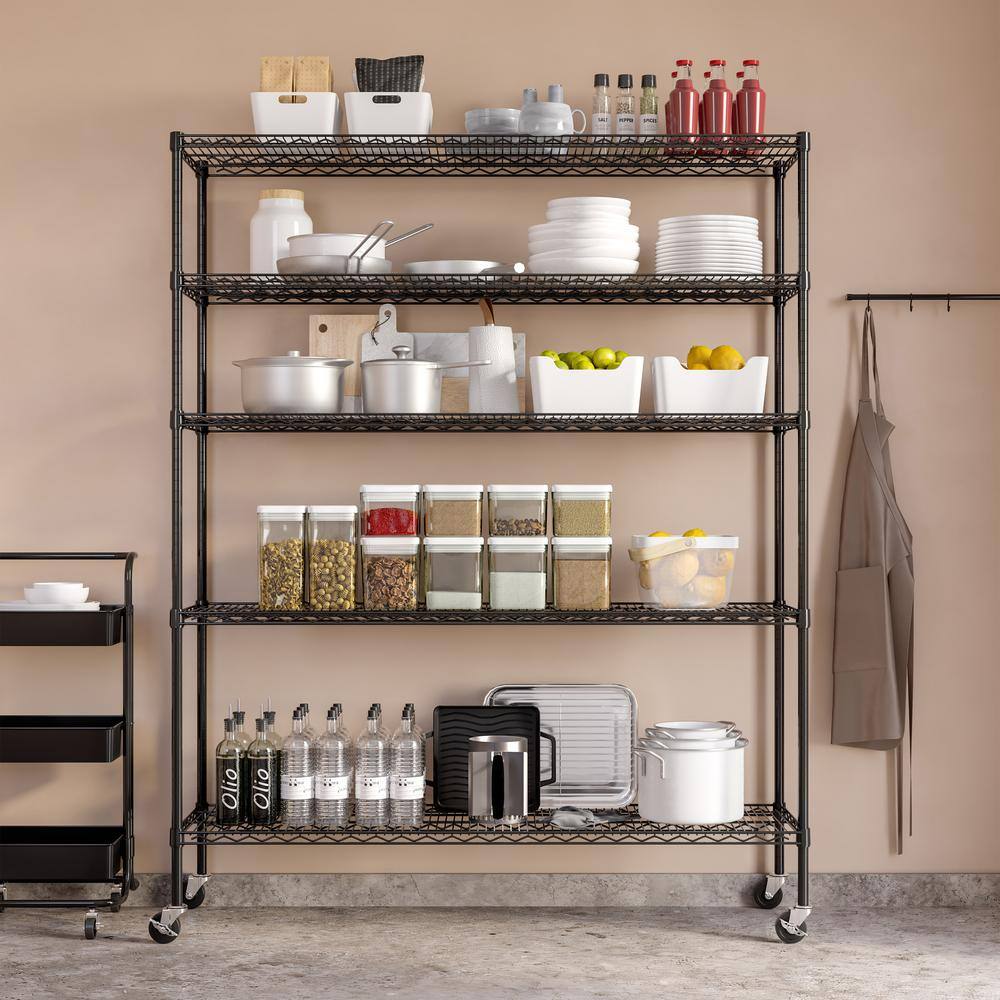Seville Classics UltraDurable Black 5-Tier NSF-Certified Wire Steel Garage Storage Shelving Unit (60 in. W x 72 in. H x 18 in. D) SHE18602