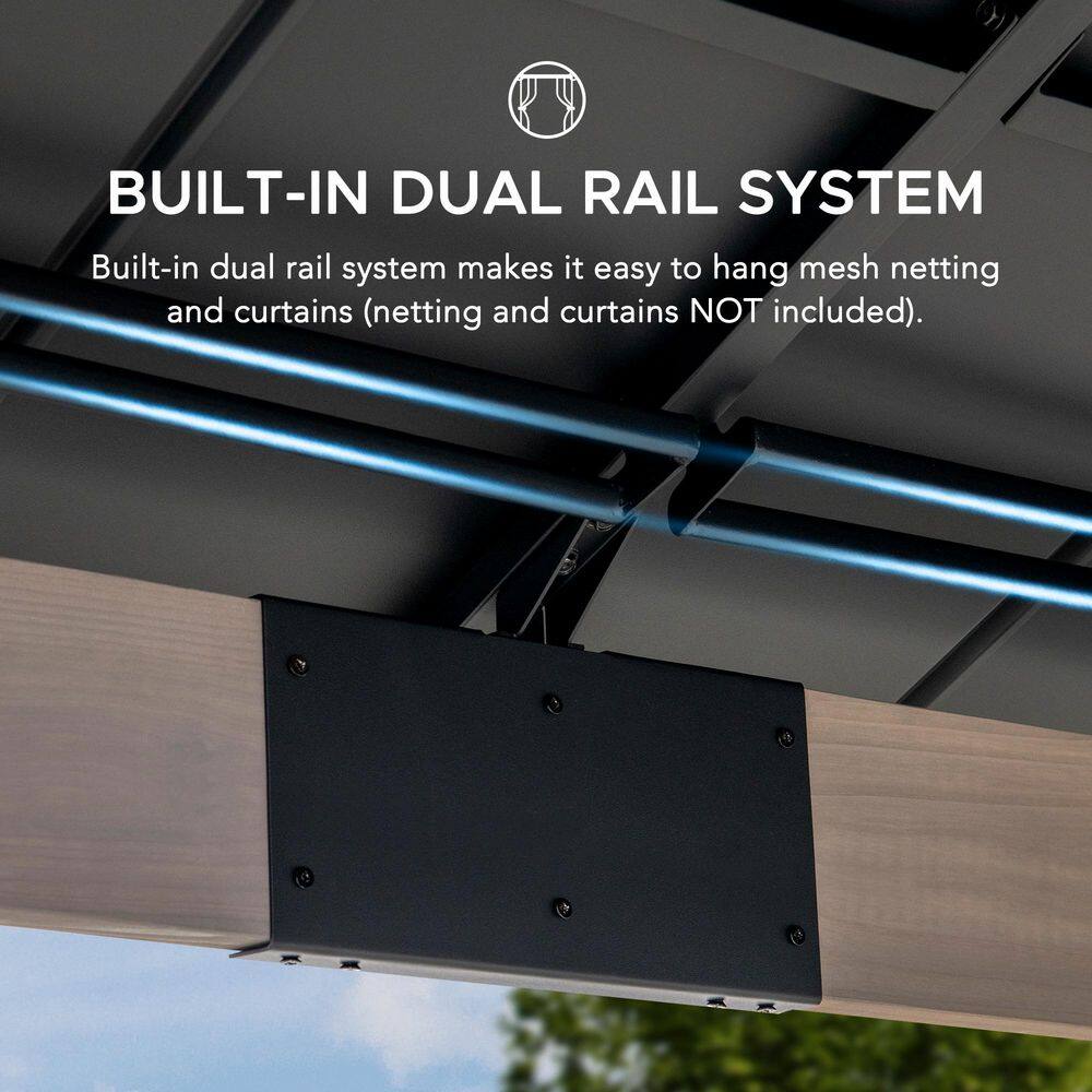 Sunjoy 11 ft. x 13 ft. Grayden Cedar Framed Gazebo with Black Steel and Polycarbonate Hip Roof with Solar Powered LED Lights A102005890