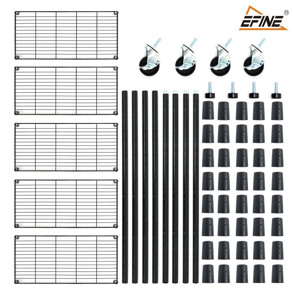 EFINE Black 5-Tier Rolling Carbon Steel Wire Garage Storage Shelving Unit with Casters (30 in. W x 63 in. H x 14 in. D) RL200-5W