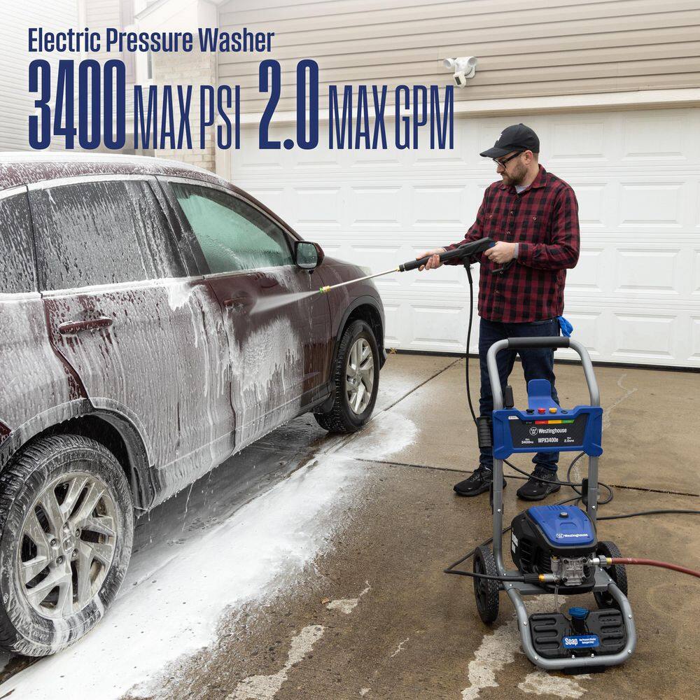 Westinghouse 3400 PSI 2 GPM 13 Amp Electric Powered Pressure Washer with Brushless Motor, Turbo Nozzle and 5 Quick Connect Tips WPX3400e