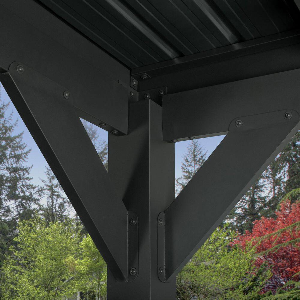 Backyard Discovery Stonebridge 20 ft. x 9 ft. 6 in. All Steel Metal Carport Pavilion Gazebo with Hard Top Steel Metal Roof and Electric 2307117COM