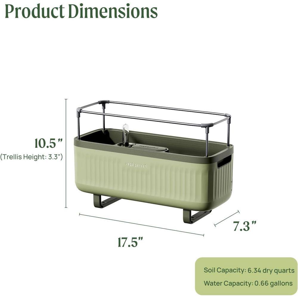 vego garden Herb Planter Box Recyclable Plastic with Trellis Self-Watering Rolling Raised Bed for Vegetables, Sage Green (2-Pack) VPHPGN-2