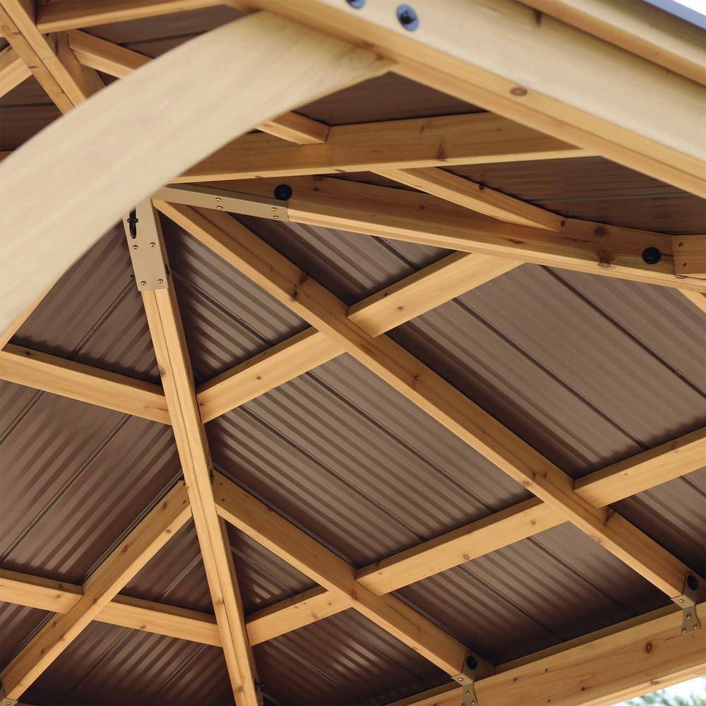 Yardistry Professionally Assembled Meridian 12 ft. x 12 ft. Premium Cedar Outdoor Patio Shade Gazebo with Brown Aluminum Roof 64003-2