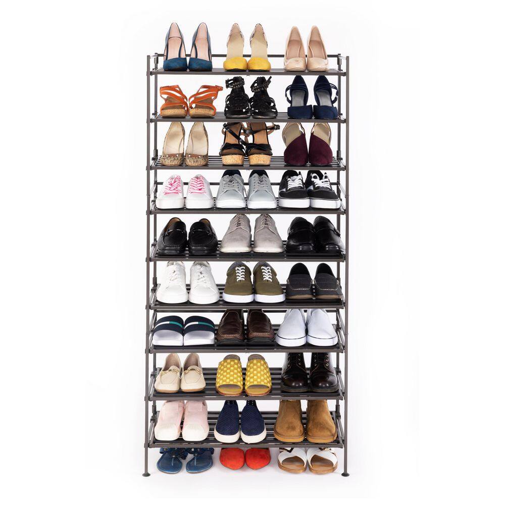 Seville Classics 18.5 in. H 9-Pair 3-Tier Espresso Resin Slat Iron Frame Stackable 2-Pack Shoe Rack WEB146