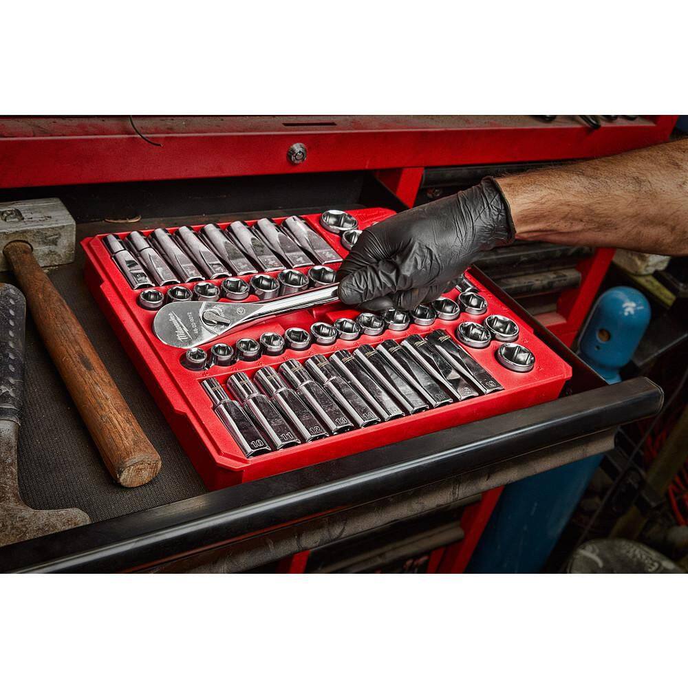 Milwaukee 1/2 in. Drive SAE/Metric Ratchet and Socket Mechanics Tool Set (47-Piece) 48-22-9010