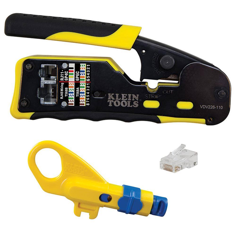 Klein Tools Ratcheting Pass-Thru Modular Crimper, Combination Radial Stripper and (20-Pack) Pass-Thru Modular Data Plugs CAT6 M2O41330KIT