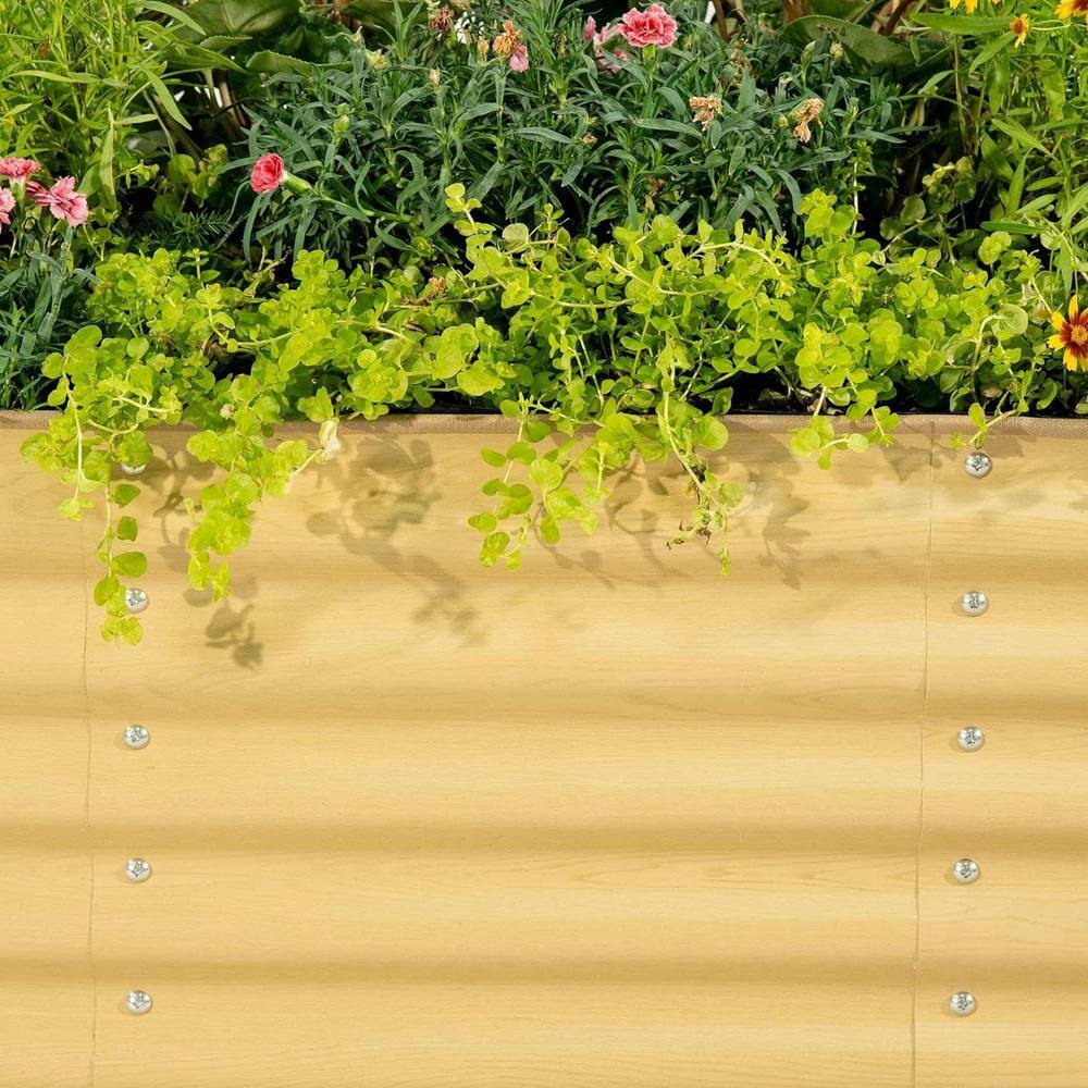 vego garden 17 in. Tall 6-In-1 Raised Gardening Bed Metal Outdoor Planter for Vegetables Galvanized Flowers Box, Sunlit Oak VB6N117SO