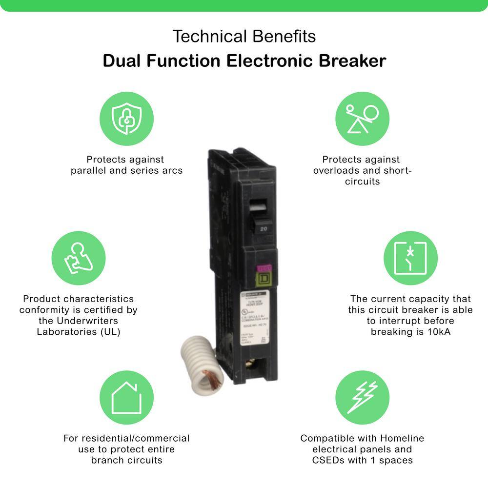 Square D Homeline 20 Amp Single-Pole Dual Function (CAFCI and GFCI) Circuit Breaker HOM120DFC