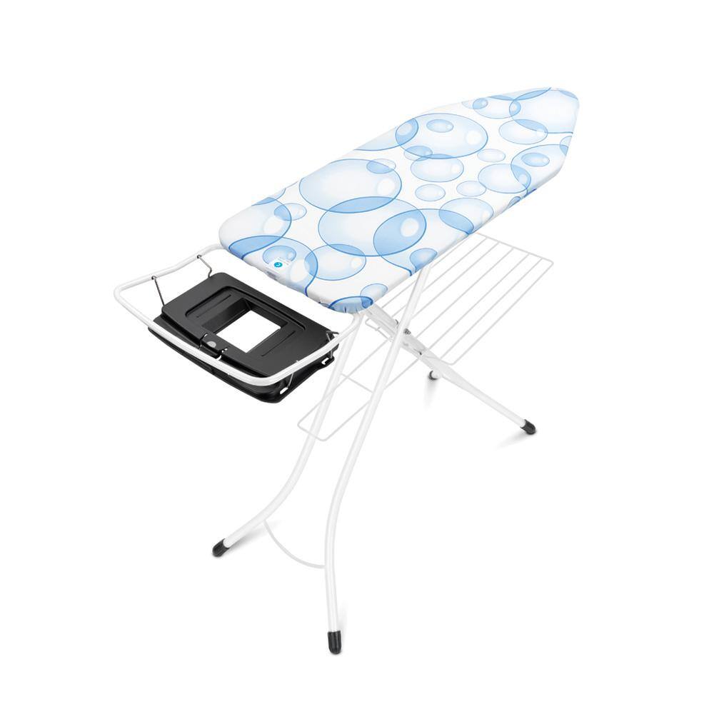 Brabantia Ironing Board C with Foldable Steam Unit Holder, Linen Rack, Perfectflow Bubbles Cover and White Frame 103445