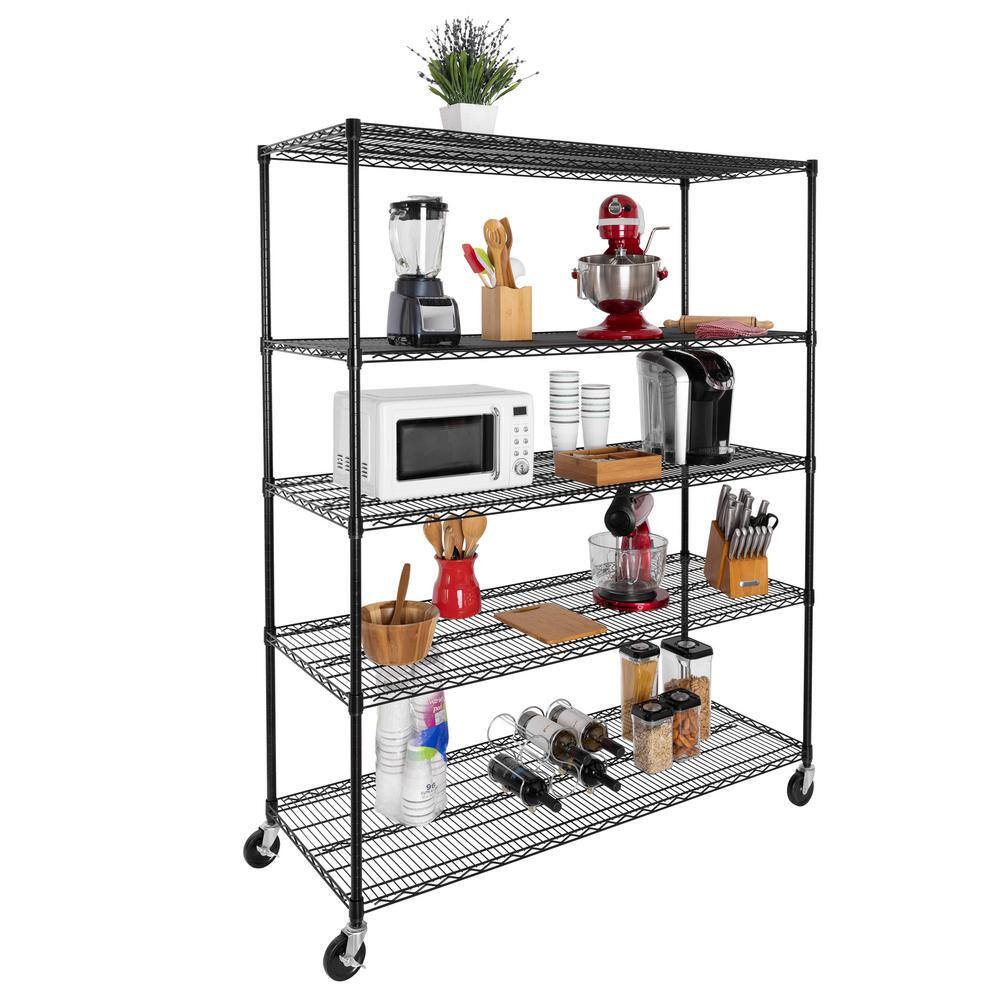Seville Classics UltraDurable 5-Tier Commercial NSF Certified Steel Wire Shelving System in Black (60 in. W x 24 in. D x 76 in. H) SHE24602B