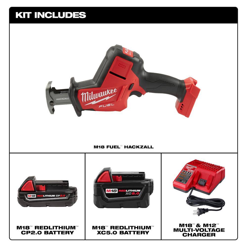 Milwaukee M18 FUEL 18V Lithium-Ion Brushless Cordless HACKZALL Reciprocating Saw with (1) 5.0 Ah, (1) 2.0 Ah Battery and Charger 2719-20-48-59-1852