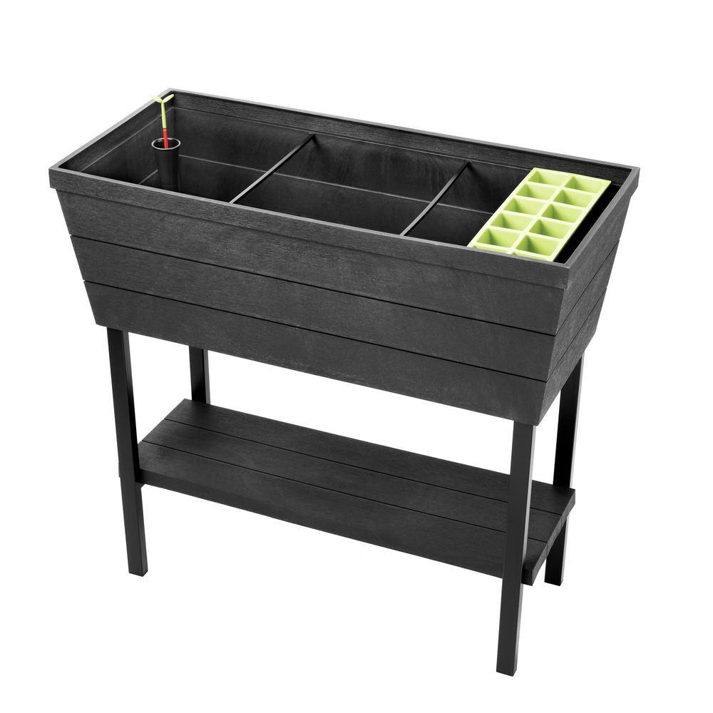 Keter Urban Bloomer 32.3 in. W x 30.7 in. H Graphite Resin Elevated Patio Garden Bed 236157