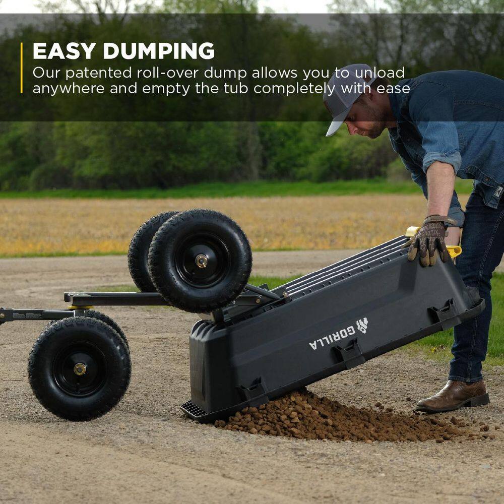 GORILLA CARTS 7 cu. ft. (40 in. x 27 in. x 11 in.), Patented Poly Bed Dumping Garden Cart, 1200 lbs. Capacity, Pull/Tow Handle Design GCG-7