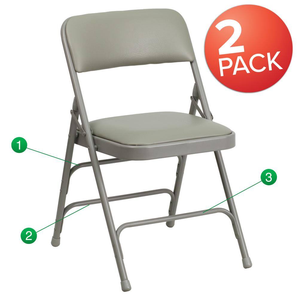 Carnegy Avenue Gray Vinyl/Gray Frame Metal Folding Chair (2-Pack) CGA-HF-275057-GR-HD
