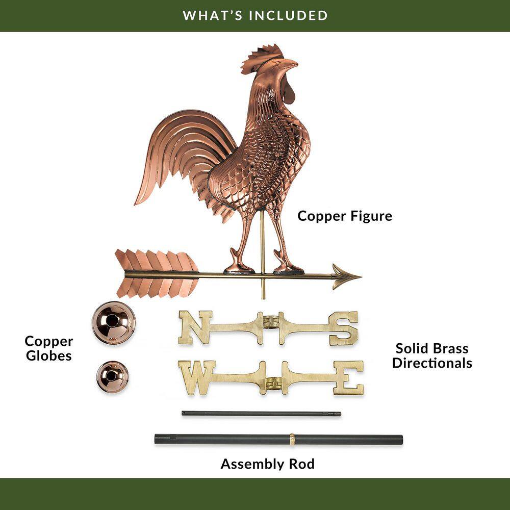 Good Directions Large Rooster Weathervane - Pure Copper 515P