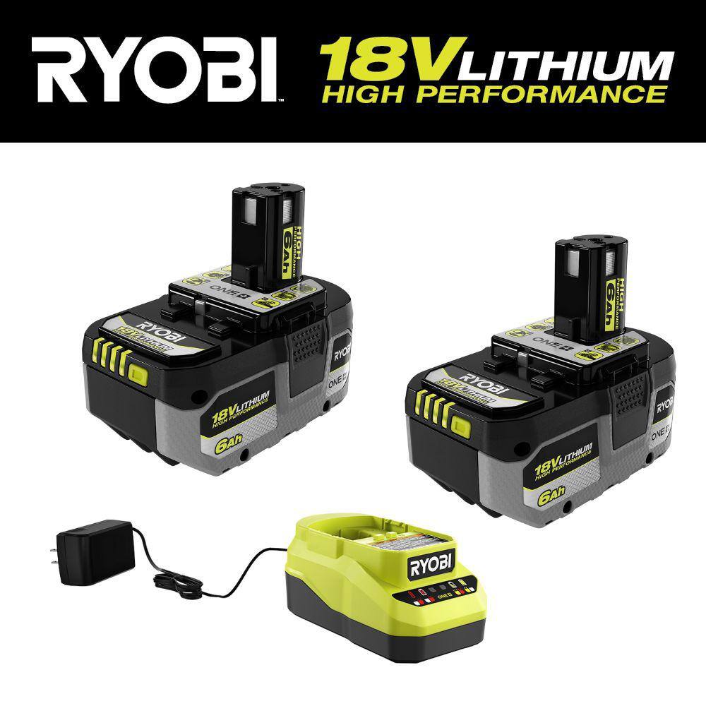 RYOBI ONE+ 18V Lithium-Ion Charger with 6.0 Ah HIGH PERFORMANCE Battery (2-Pack) PCG002-PBP2007