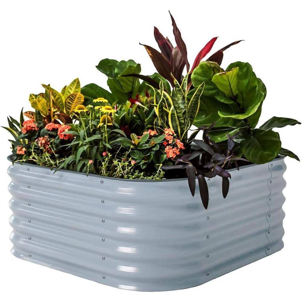 vego garden 17 in. Tall 4-In-1 Modular Metal Raised Gardening Beds Kit Metal Planter Box, Sky Blue VB4N117SB