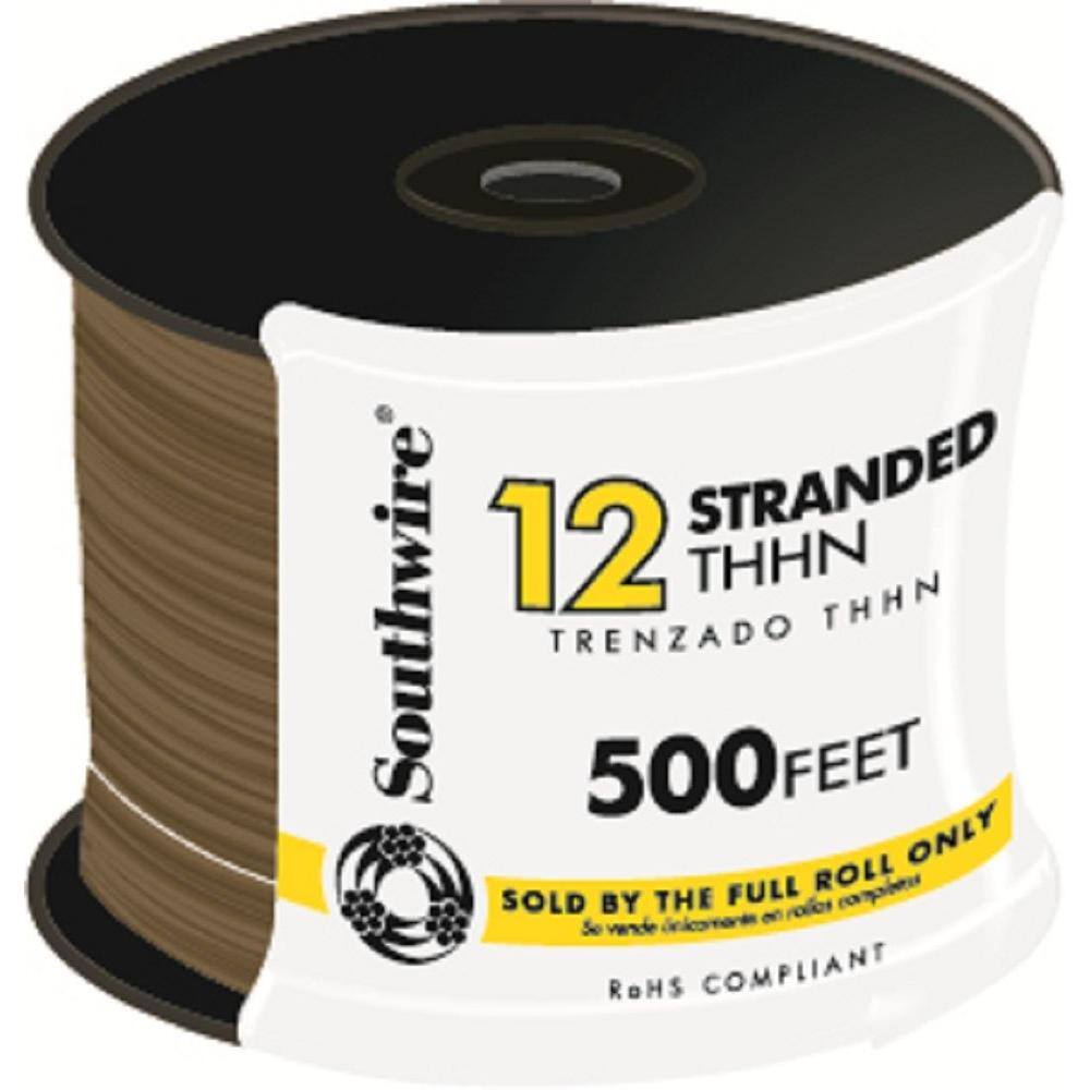 Southwire 500 ft. 12 Brown Stranded CU THHN Wire 22971658