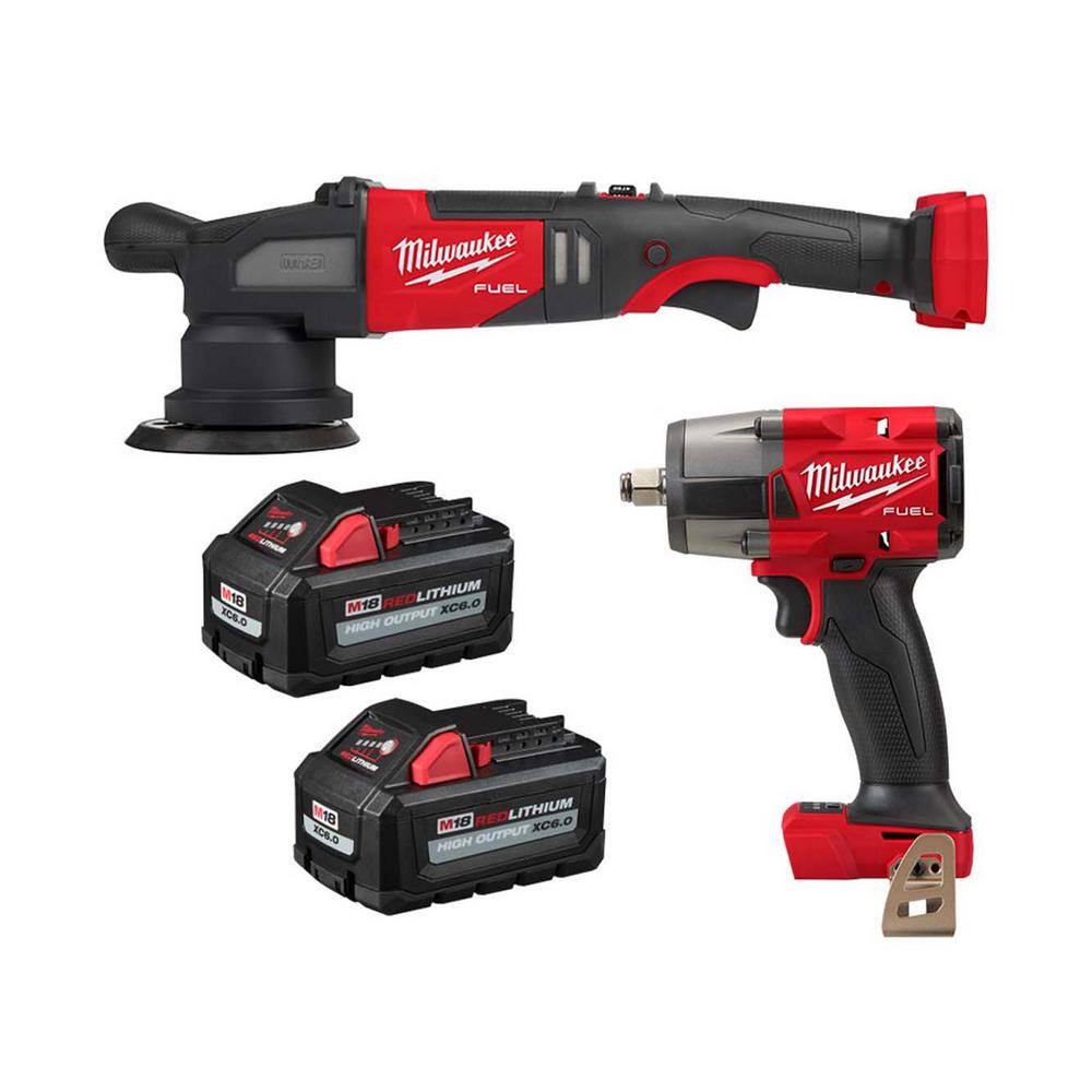 Milwaukee M18 FUEL 18V Lith-Ion Brushless Cordless Mid Torque 1/2 in. Impact Wrench w/Polisher & (2) High Output 6.0Ah Battery 2962-20-2684-20-48-11-1862