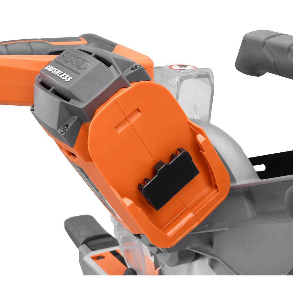 RIDGID 18V (2) 4.0 Ah Batteries and Charger Kit with 18V Brushless Cordless 7-1/4 in. Dual Bevel Sliding Miter Saw AC93044SBN-R48607B