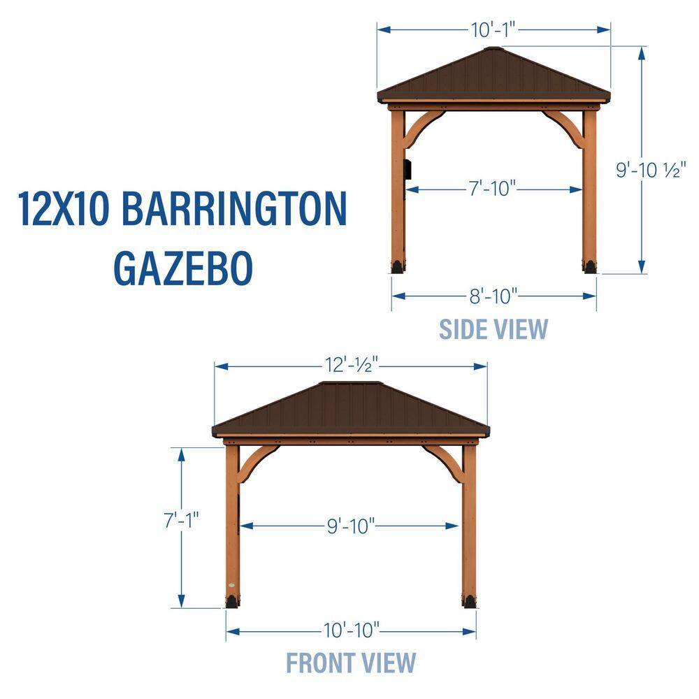 Backyard Discovery Barrington 12 ft. x 10 ft. All Cedar Wood Outdoor Gazebo Structure w/ Hard Top Steel Metal Hip Roof and Electric, Brown 2206076COM