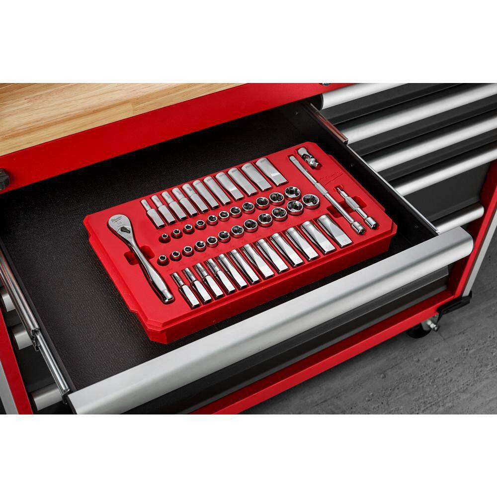 Milwaukee 1/4 in. Drive SAE/Metric Ratchet and Socket Mechanics Tool Set (50-Piece) 48-22-9004