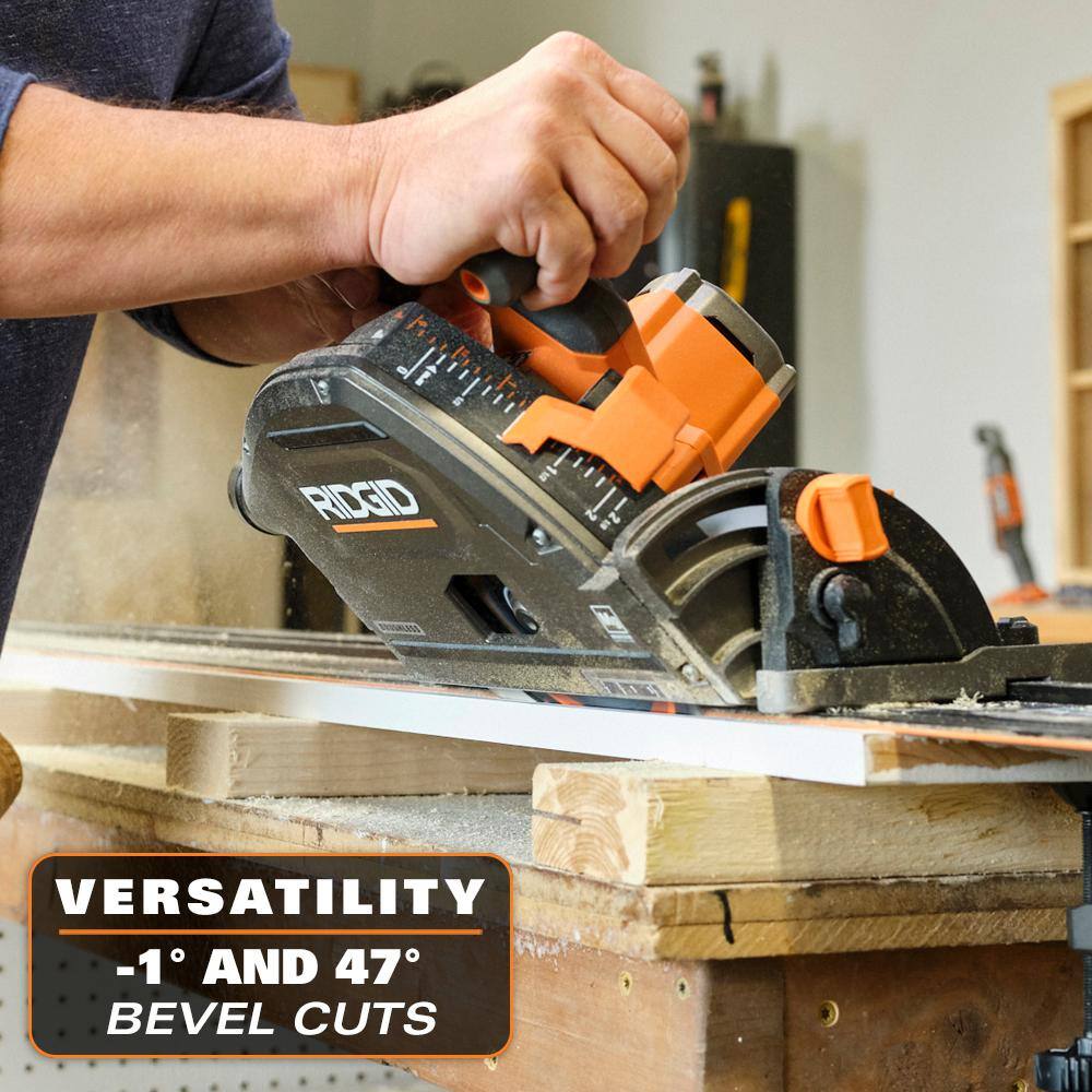 RIDGID 18V (2) 4.0 Ah Batteries and Charger Kit with 18V Brushless Cordless 6-1/2 in. Track Saw AC93044SBN-R48630B