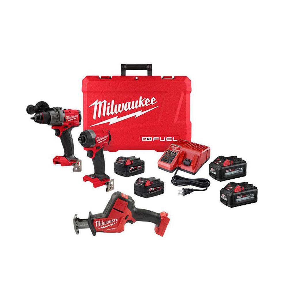 Milwaukee M18 FUEL 18-Volt Lithium-Ion Brushless Cordless Hammer Drill/HACKZALL/Impact Driver Combo Kit 3-Tool with (4) Batteries 3697-22-2719-20-48-11-1862
