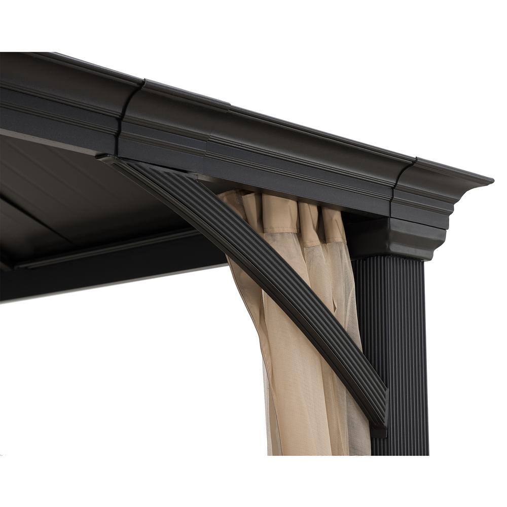 Sunjoy 11 ft. x 13 ft. Black 2-Tier Aluminum Frame and Steel Hardtop Gazebo with Metal Ceiling Hook and Netting for Backyard A102006902