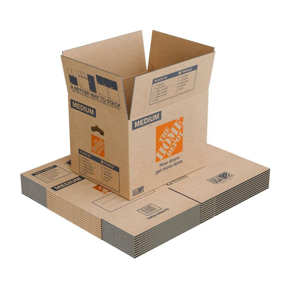 The Home Depot 20 in. L x 16 in. W x 15 in. D Medium Moving Shipping and Packing Box with Handles (40-Pack) MEDBOX40