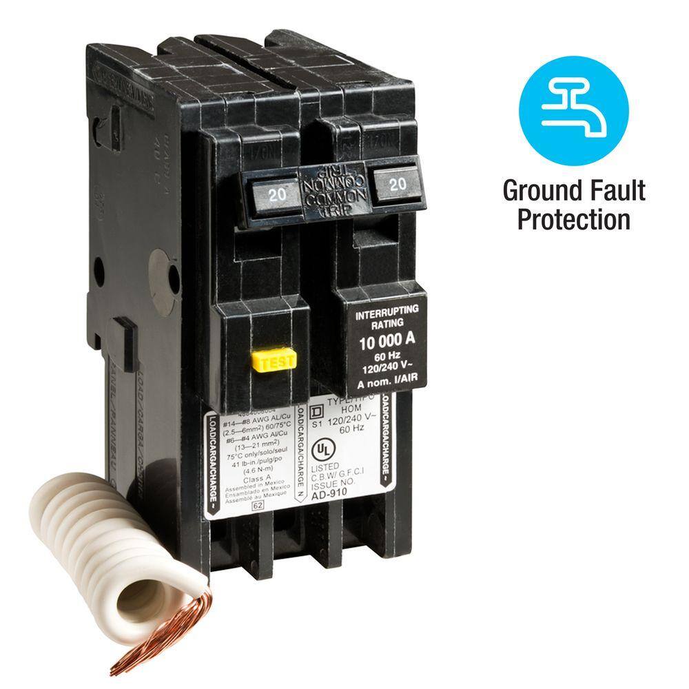 Square D Homeline 20 Amp 2-Pole GFCI Circuit Breaker HOM220GFIC