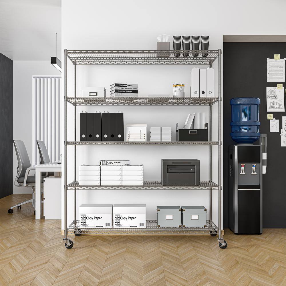 Seville Classics UltraDurable 5-Tier Commercial NSF Certified Steel Wire Shelving System in Zinc (60 in. W x 24 in. D x 76 in. H) WEB571