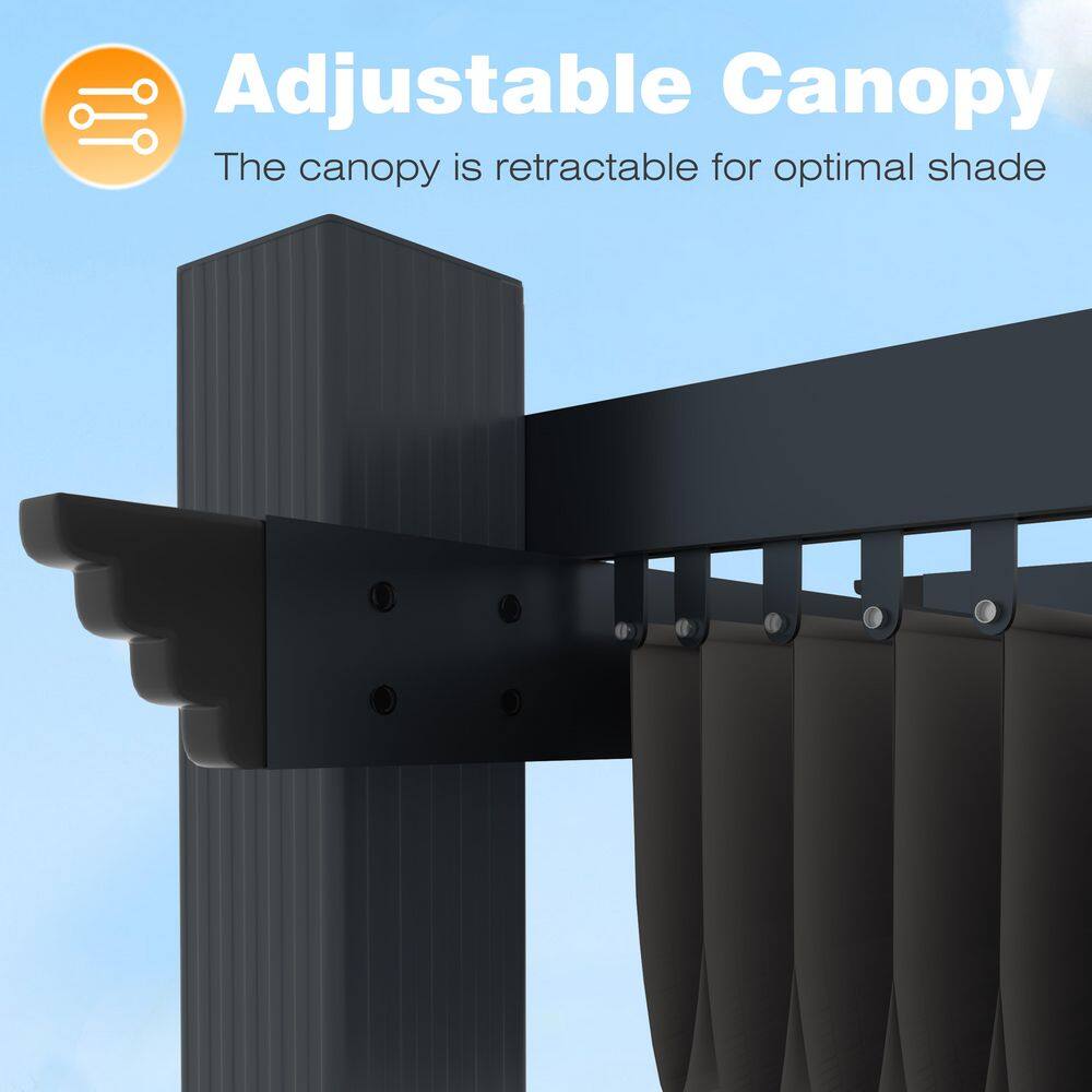VEIKOUS 10 ft. x 13 ft. Dark Grey Aluminum Outdoor Patio Pergola with Retractable Sun Shade Canopy Cover PG0202-02-10