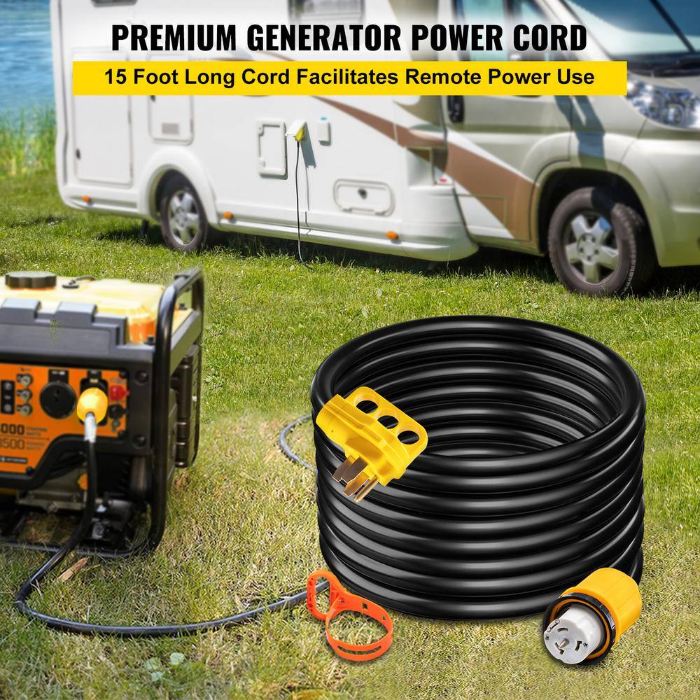 VEVOR Generator Power Cord 15 ft. 50 Amp RV Extension Cord STW 12,000-Watt 250-Volt N14-50 Outlet ETL Listed Pure Copper Cable FDJYCX15FT50AHCZ1V1