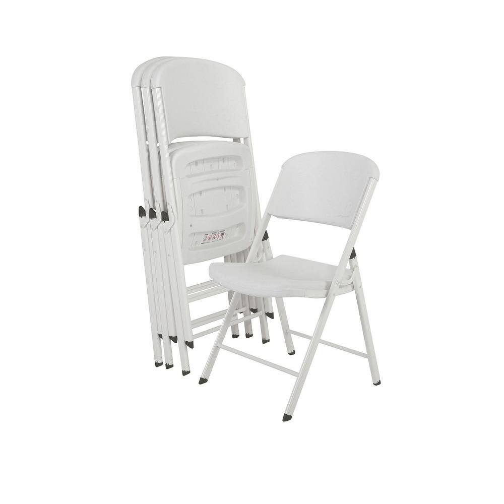 Lifetime White Plastic Seat Metal Frame Outdoor Safe Folding Chair (Set of 4) 80359