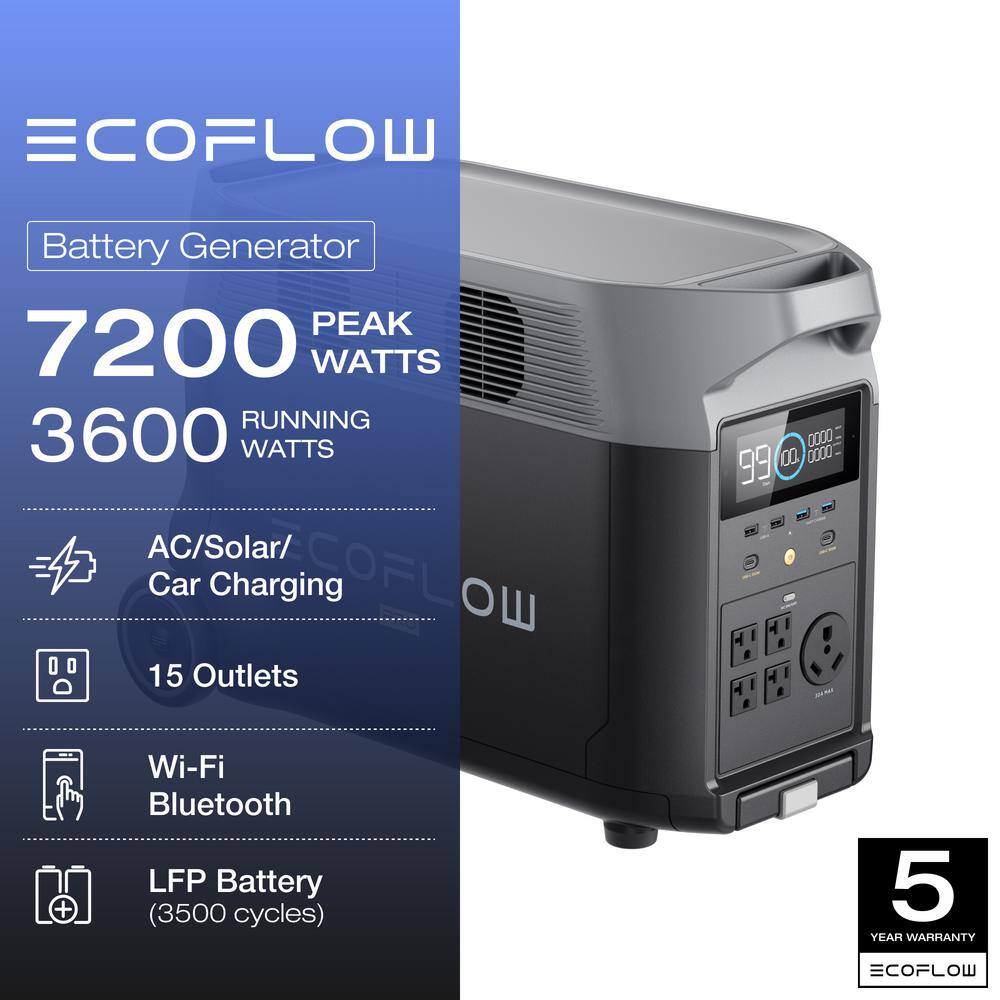 EcoFlow Battery Solar Generator DELTA Pro 3600Wh Solar, 3600W Output, LFP Power Station, Home Backup, Camping, Push-Button Start DELTAPro-US