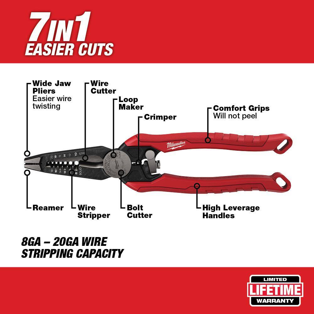 Milwaukee 60 ft. Fiberglass Fish Stick Low/Mid/High Flex Combo Kit with 7-in-1 Combination Wire Strippers Pliers 48-22-4156-48-22-3078