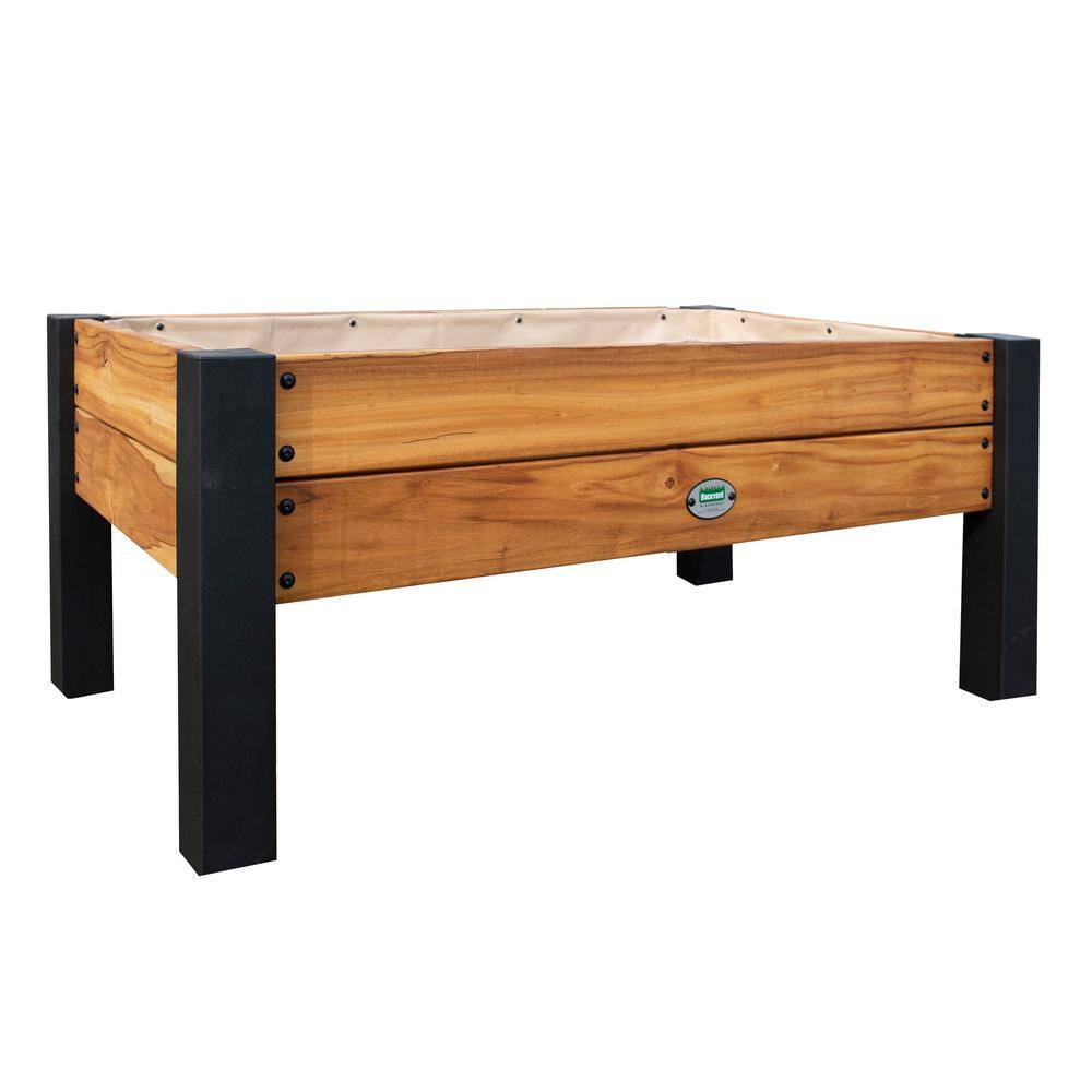 Backyard Discovery 44 in. x 25 in. Teak Wood Raised Garden Bed Planter w/Powder Coated Steel Accents and Mesh Liner for Balcony Porch Patio 2204058com