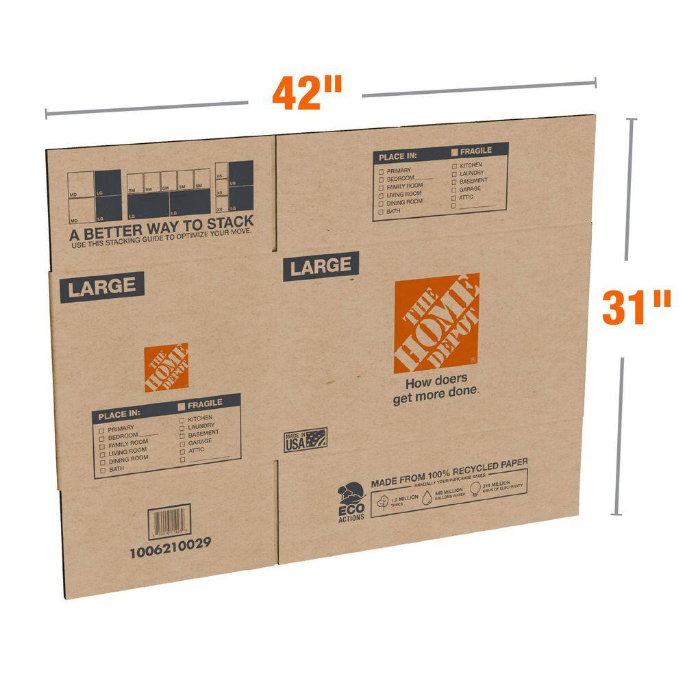 The Home Depot 26 in. L x 16 in. W x 15 in. D Large Moving Shipping and Packing Box with Handles (30-Pack) LRGBOX30